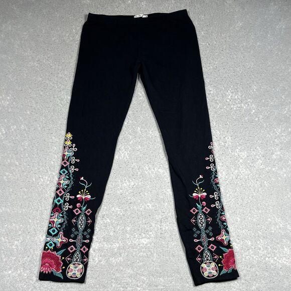 Johnny Was Pants - Johnny Was Los Angeles Leggings Womens S Black Floral Embroidered Stretch Cotton